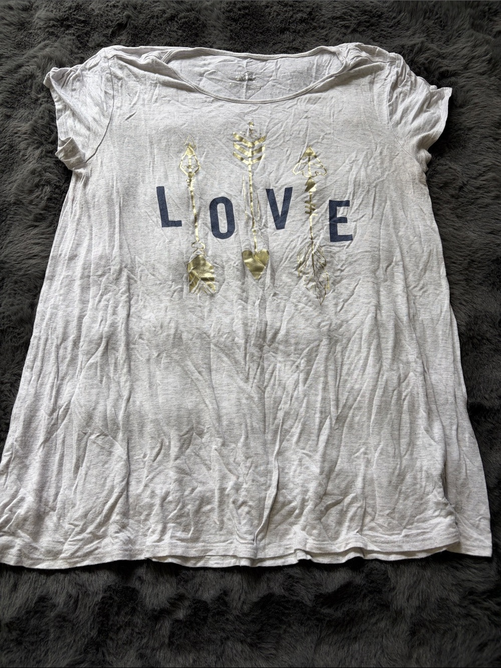 Love Graphic Short Sleeve KIDS Tee in Off-White with Gold Detail size 18